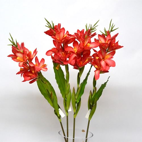 2Pcs 42.5" Artificial Canna Lily Flowers Fake Tropical Canna Plants Red (Red)
