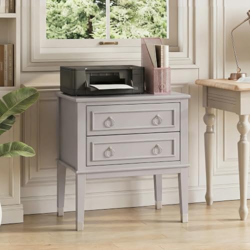 27.6 Inch Tall Nightstand with Charging Station (Grey)