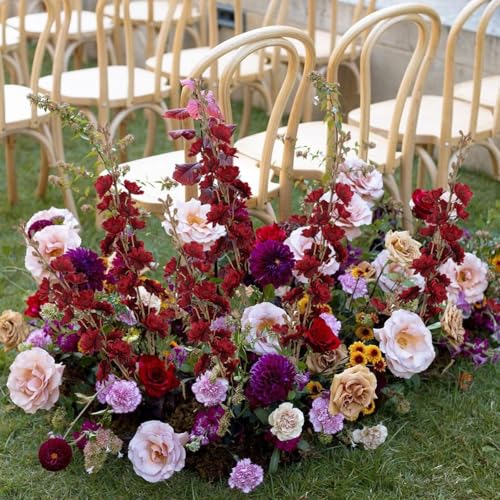 Dark Red Flowers Artificial Delphinium 9PCS Burgundy Larkspur Artificial Flowers with Clematis Greenery Burgundy Silk Flowers for Wedding Centerpieces for Home Table Decor (Dark Red)