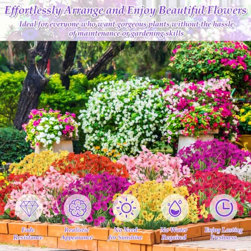 30 Bundles Realistic Artificial Flowers Bulk for Outdoors (Mixed 6 Colors)