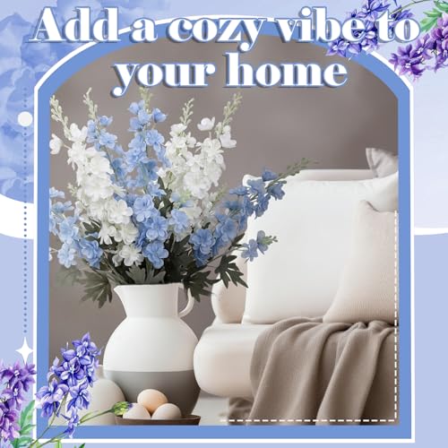 24 Pcs Blue White Delphinium Artificial Flower Bulk (34.25" / Blue, White)