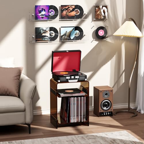 Acrylic Record Player Table with Storage Shelf (Dark Brown / Medium)