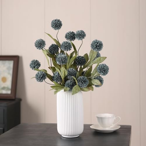 6 Pcs 27"Artificial Pompon Mum Silk Flower Stems for Vase (Dark Blue)