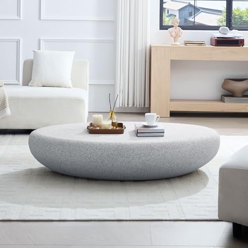 55" Fiberglass Elliptical Matte Rocks Coffee Table with Round Edge Design (Rock Grey / 55"(Elliptical))