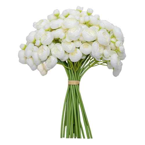 32Pcs Ivory White Ranunculus Artificial Flowers for DIY Home Wedding (Ivory White)