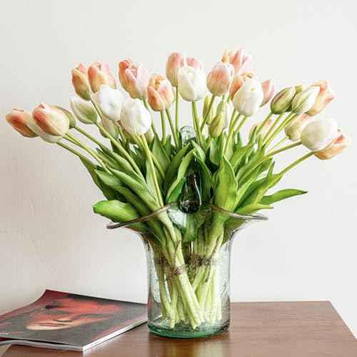 40pcs Artificial Tulips Flowers (40pcs Champagne Set (No Vase))