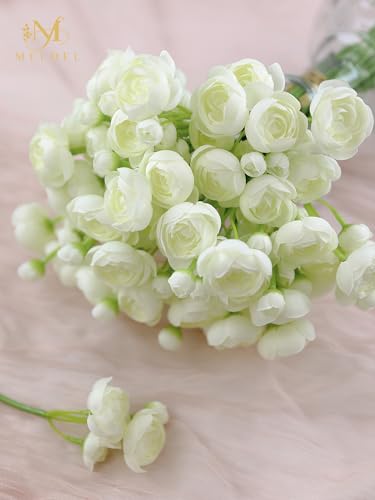 32Pcs Ivory White Ranunculus Artificial Flowers for DIY Home Wedding (Ivory White)