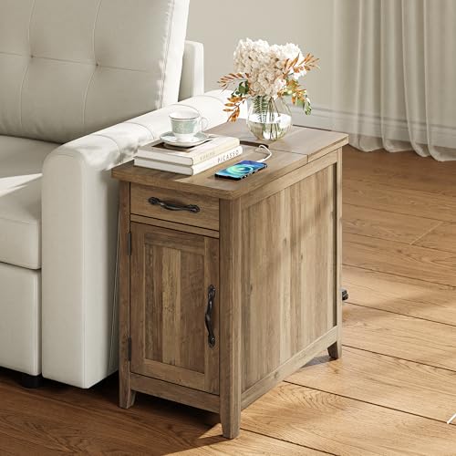 Set of 2 Charging End Tables with USB Ports (Brown / Wood Door)