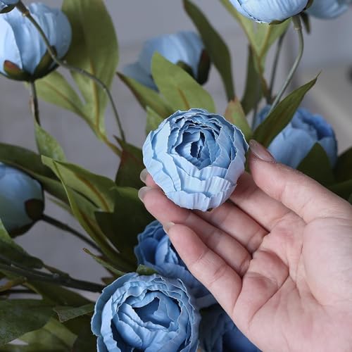 12 Pcs 27" Faux Silk Peony Artificial Flowers Stems for Vase (Dusty Blue)