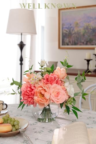 Artificial Flowers in Vase with Fake Water (Coral & Peach Plus)