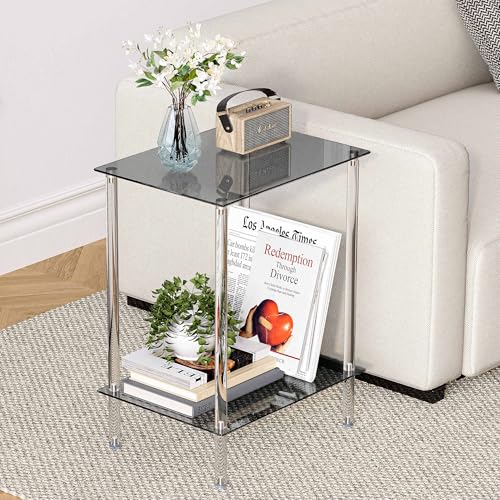 2 Tier Tempered Glass Side Tables (Black / 2 tier Normal)