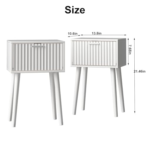 Nightstands Set of 2 (White / Fluted Style)