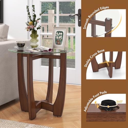 Glass End Table Set 2 (Walnut)