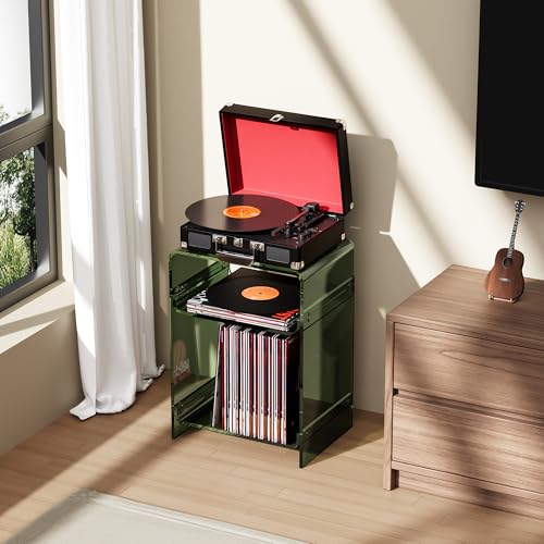 Acrylic Record Player Table with Storage Shelf (Green / Medium)