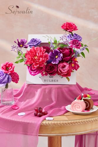 Hot Pink & Purple Artificial Flowers Silk Rose Flowers for Wedding (Hot Pink and Purple / 1 Box)
