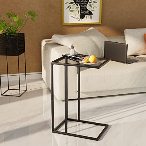 C Table Glass End Table (Black)