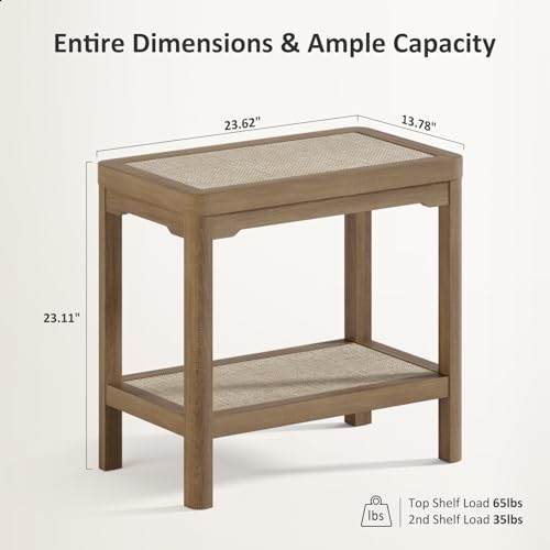 Rattan Side Table End Table Set of 2 with Round Edge Design (Caramel Oak, Round Edges)