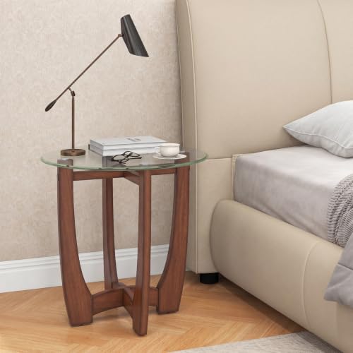 Glass End Table Set 2 (Walnut)