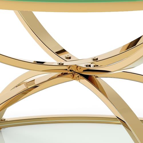 2Pcs Round Glass Coffee Table and End Table Sets with 2 Tiers (Medium / Golden)