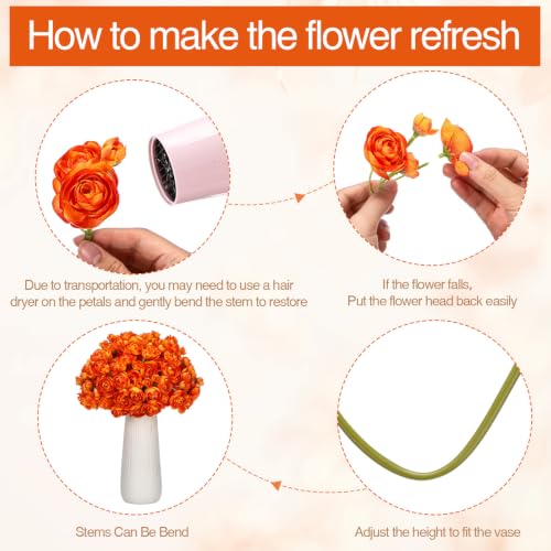 48 Pcs Ranunculus Artificial Flower (Orange)