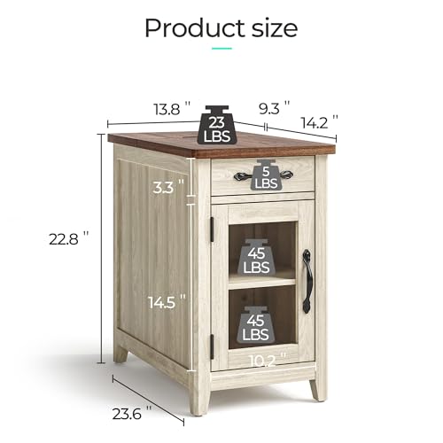 Set of 2 Charging End Tables with USB Ports (Washed Grey and Brown / Glass Door)
