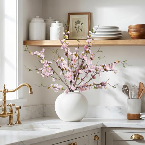 Fake Cherry Blossom Branches Artificial Plum Blossom Faux Flowers 4PCS Fake Flowers 35.4'' Long Stem Artificial Flowers for Tall Vase Silk Flowers for Indoor Home Decor No Vase (Light Pink)