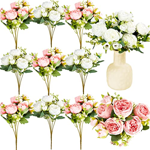 12 Bundles Silk Peonies (White, Pink)