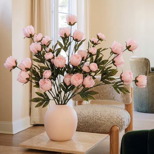 Faux Silk Peony Artificial Flowers Stem for Vase (Pink)