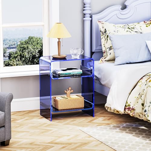 Acrylic Record Player Table with Storage Shelf (Dark Blue / Large)