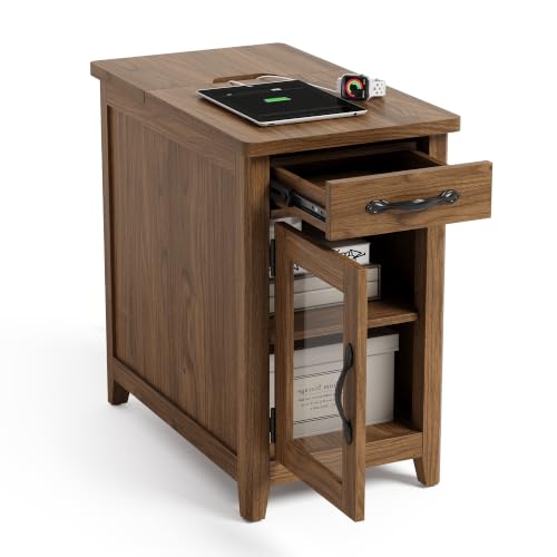 Charging End Table with USB Ports (Walnut / Glass Door)