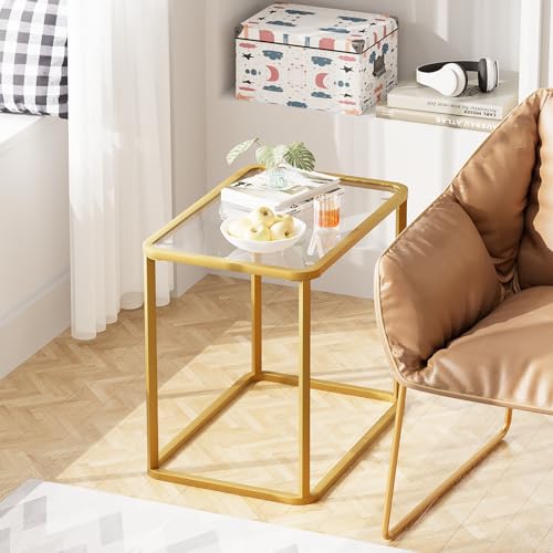 Glass Side Table End Table Gold Modern Bedside Table for Office Living Room (Gold / 23.6"x15.7"x20.8" 1 PCS)