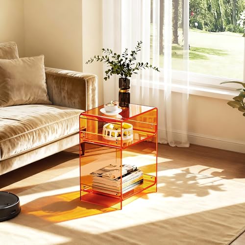 Acrylic Record Player Table with Storage Shelf (Orange / Medium)