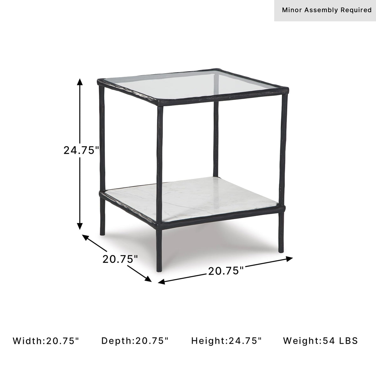 Modern Glass and Marble End Table (Antique Black)