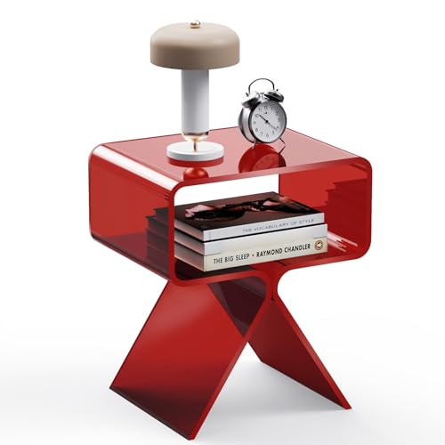 Acrylic Nightstand Bedside Side Table (Red)