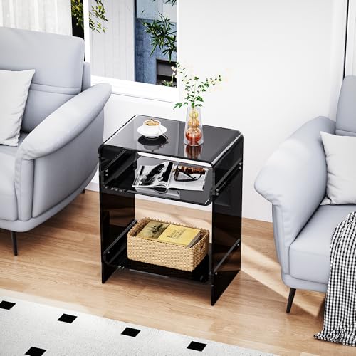 Acrylic Record Player Table with Storage Shelf (Black / Large)