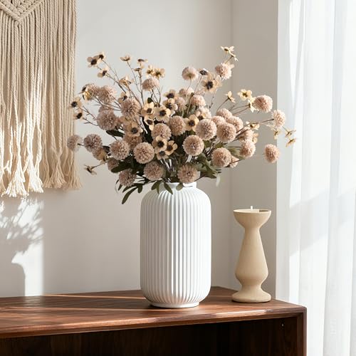 8 Pcs Fake Mums Kiku Flowers Artificial with Wild Flowers Bulk (8pcs-beige Wax&kiku)