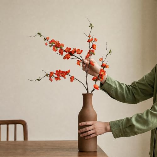4PCS Cherry Blossom Branches Artificial Plum Blossom Fake Flowers Silk Flowers 35.4'' Artificial Flowers Long Stem Artificial Flowers for Tall Vase for Indoor Home Decoration (Orange)