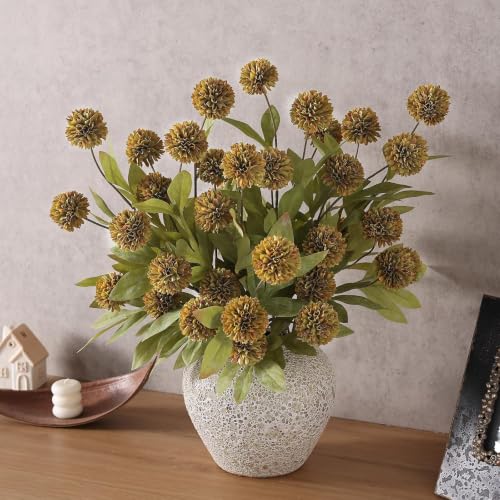 12 Pcs 27"Artificial Fall Pompon Mum Flower Stems for Vase (Autumn Orange)