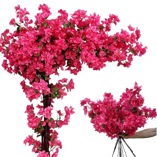 Pack of 16 Artificial Bougainvillea Flower Stems Silk Bougainvillea Long Branches Full Blossoms for Home Wedding Table Centerpiece Shower Event Backdrop Indoor Outdoor Decorations (Fuchsia)