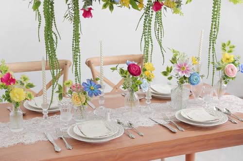 Artificial Flowers Combo Set Faux Flowers Bulk Flower Leaf with Stems for DIY Wedding Bouquets Centerpieces Baby Shower Party Home Decorations (Rainbow)