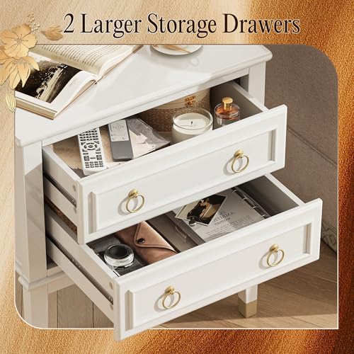 27.6 Inch Tall Nightstand with Charging Station (White)
