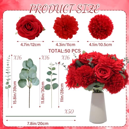 98pcs Artificial Flowers with Stems (Red Color)