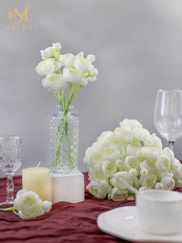 32Pcs Ivory White Ranunculus Artificial Flowers for DIY Home Wedding (Ivory White)