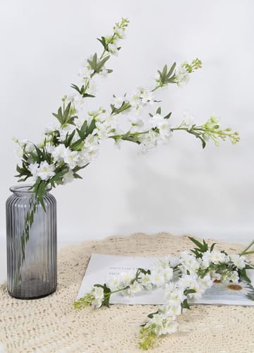 White Flower Larkspur Artificial Flowers 5PCS Faux Delphinium Silk for Vase (5pcs-white)