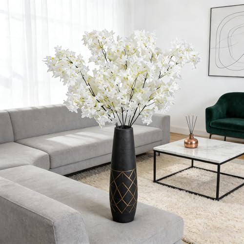4PCS 38inch Lilac Artificial Flowers White Fake Delphinium Long Stem Silk Real Touch Flower Faux Lilac Floral Arrangement for Tall Vase Table Centerpieces Wedding Garden Home Decoration (38inch White / 4 Pcs)