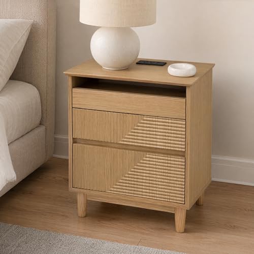 Nightstand with Charging Station (Natural Wood Color)