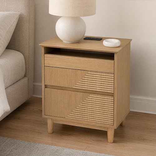 Nightstand with Charging Station (Natural Wood Color)
