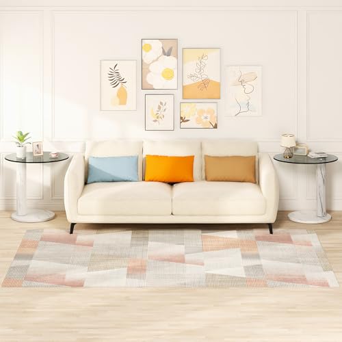 Glass Side Table Set of 2 (Gray and White-2pcs)