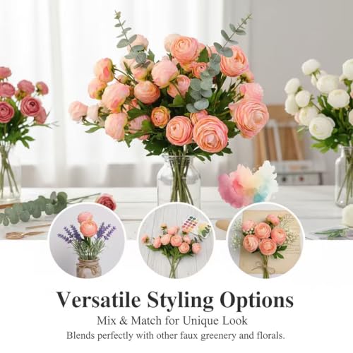 20 Stems Artificial Ranunculus Flowers (Blush Pink 20pcs)