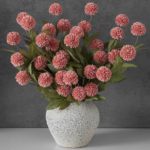 12 Pcs 27"Artificial Pompon Mum Silk Flower Stems for Vase (Dusty Pink)